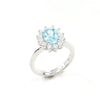 Anello in argento 925 con Zircone ovale azzurro e giro di Zirconi bianchi