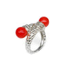 Anello Contrarier in Arg.925 con sfere di pasta di corallo