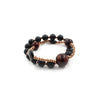 Bracciale elastico a doppio filo con Agata nera satinata, Occhio di Tigre rosso ed Ematite