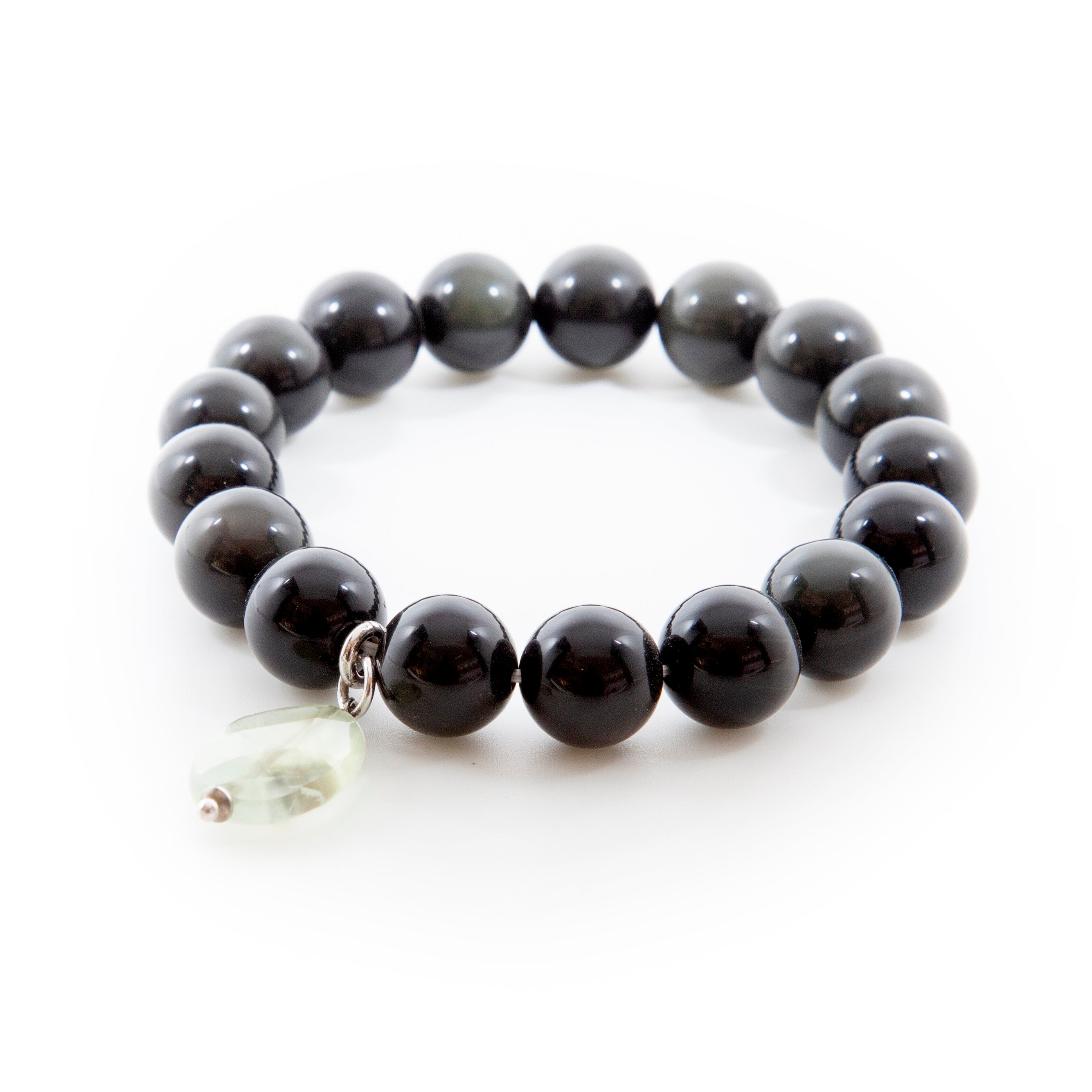 Bracciale in Ossidiana Gold, Prehnite e Argento 925