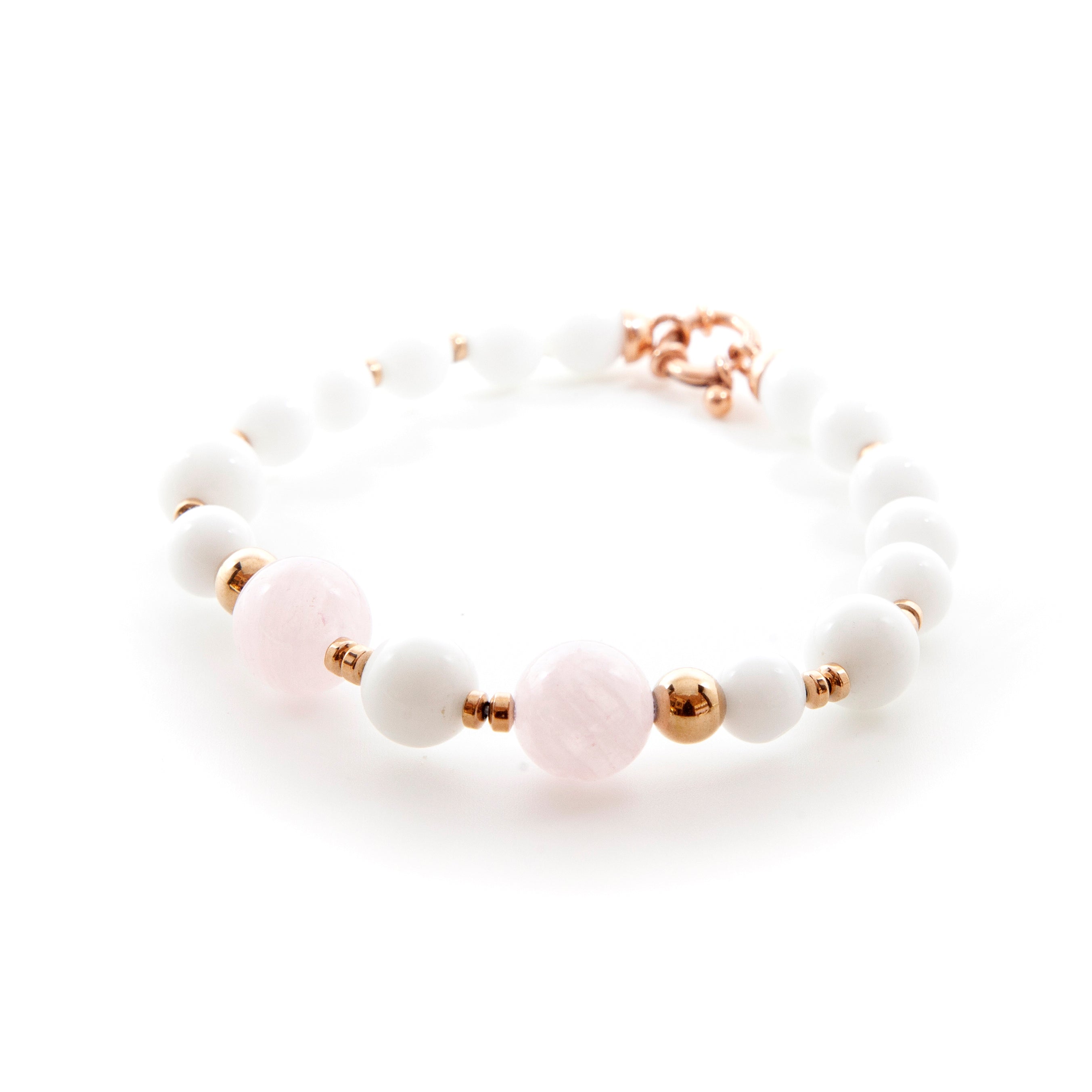 Bracciale in Agata Bianca, Morganite e Argento 925