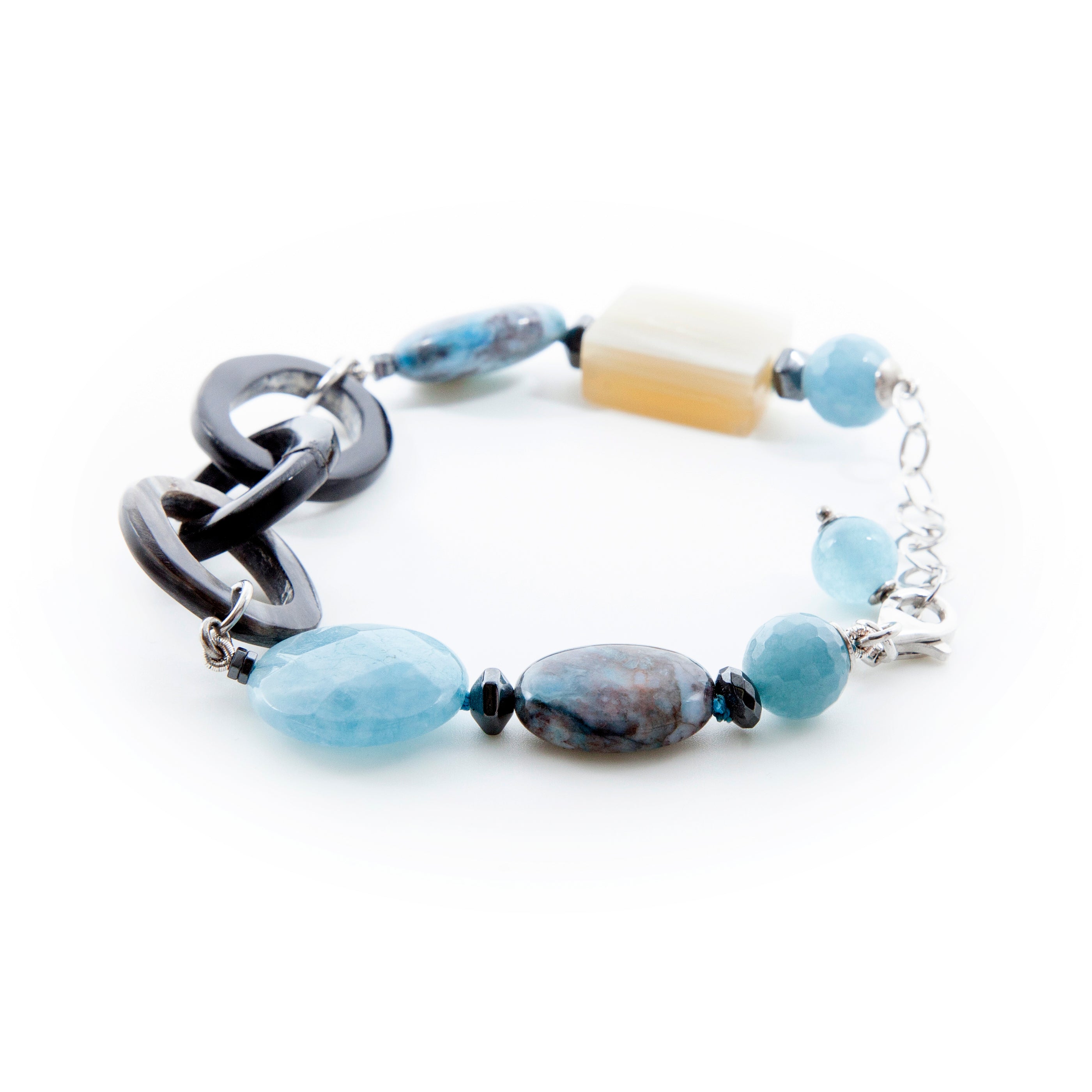 Bracciale in Angelite, Diaspro, Corno e Argento 925