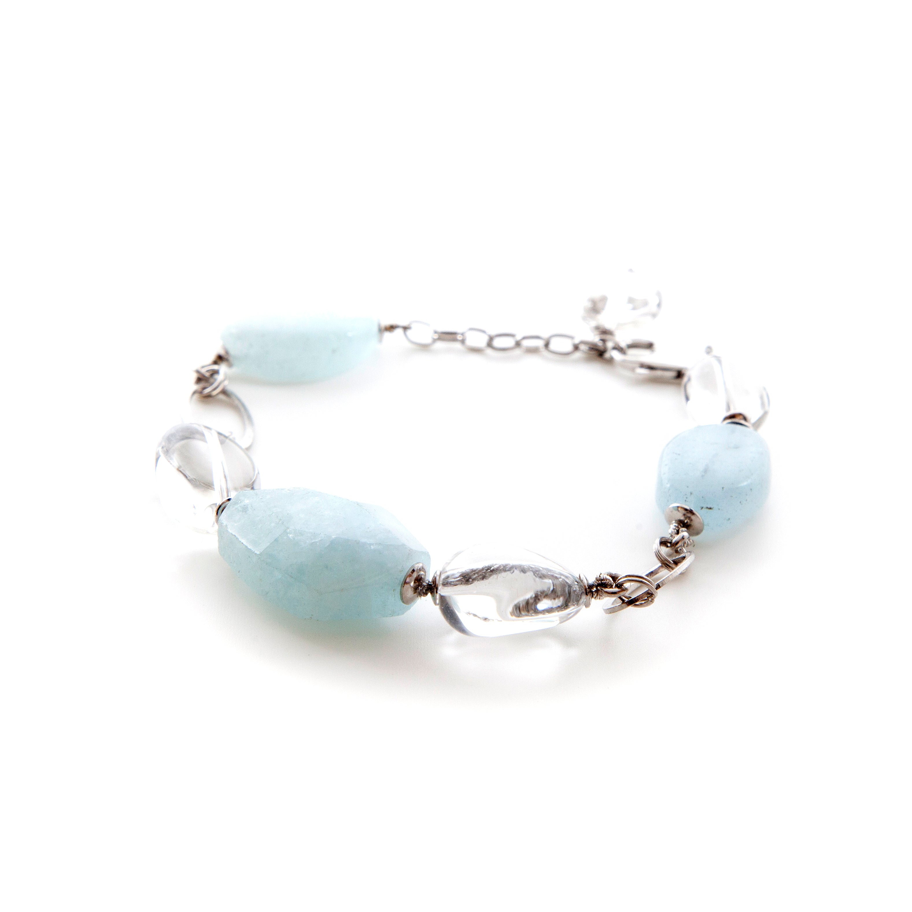 Bracciale in Acquamarina, Cristallo di Rocca e Argento 925
