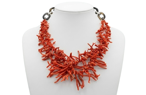 Collana in Arg.925, rametti in Corallo Mediterraneo e Corno