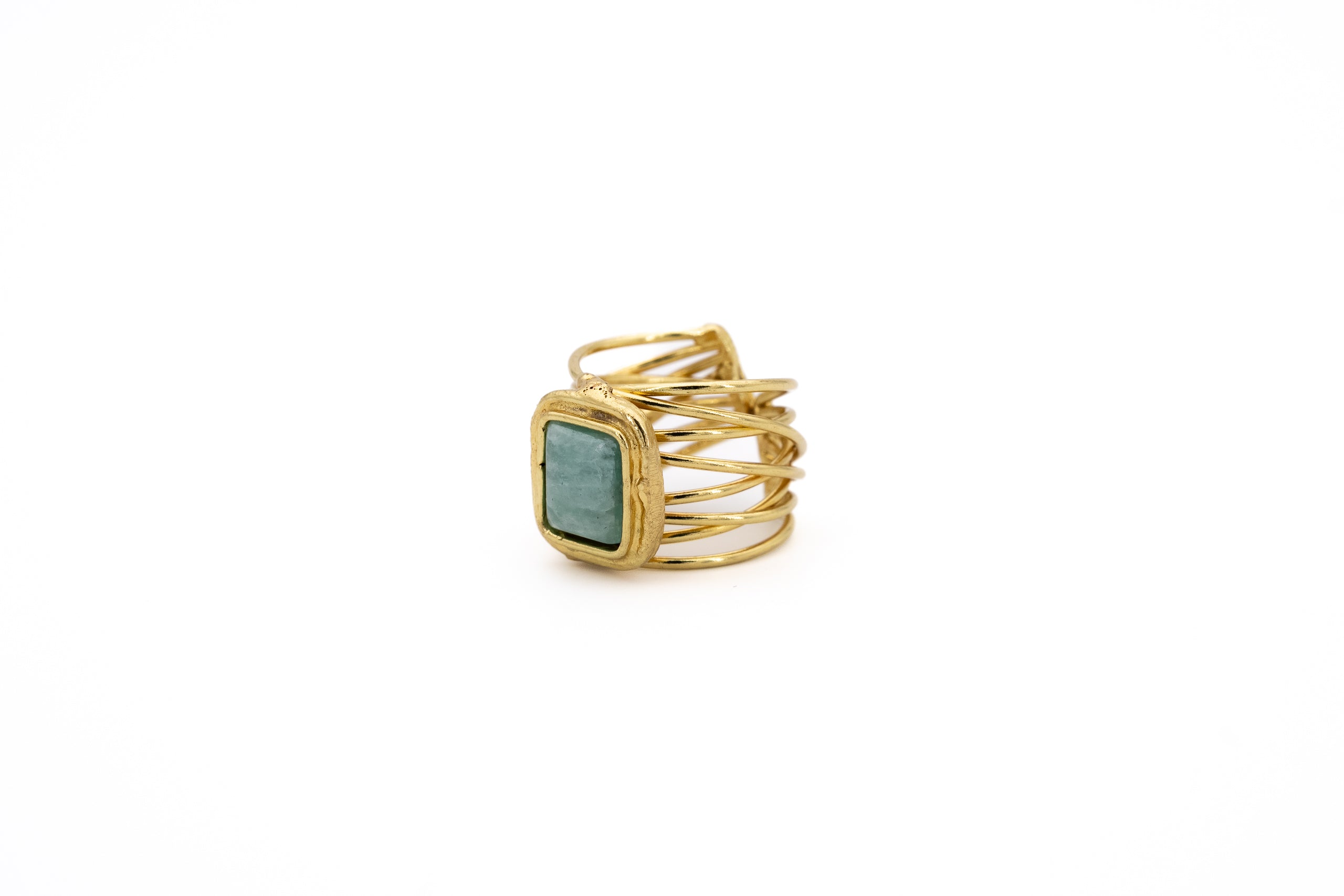 Anello in Ottone a fascia con pietra in Amazzonite