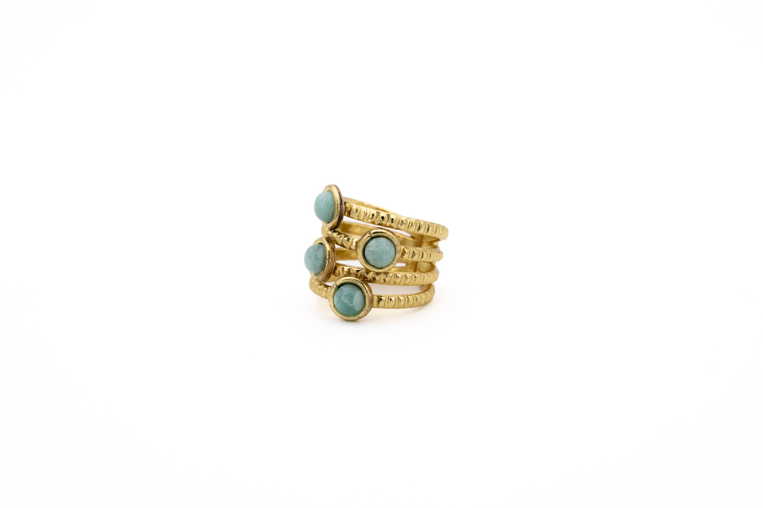 Anello ottone fascia quattro pietre amazzonite