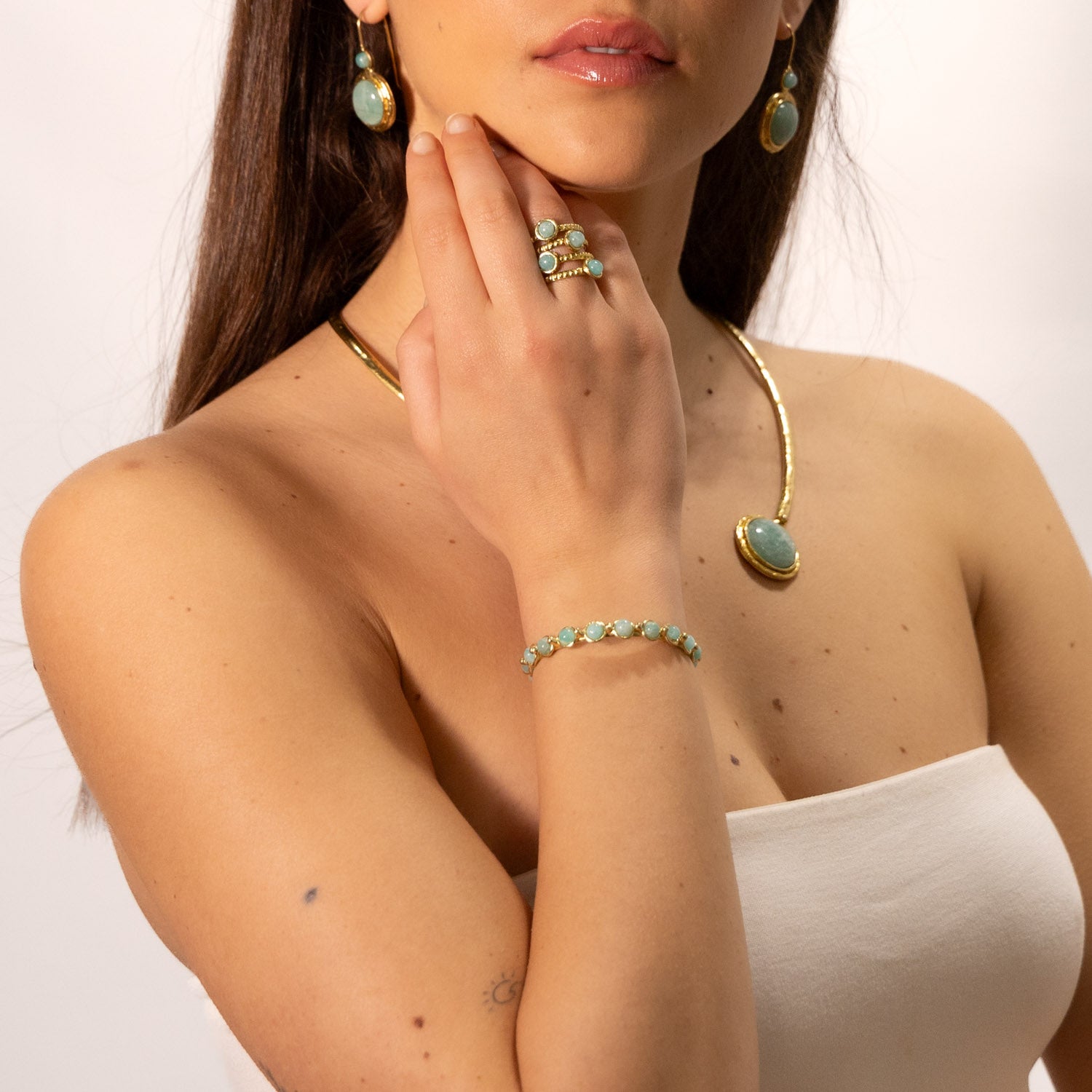 Bracciale ottone multi pietre amazzonite