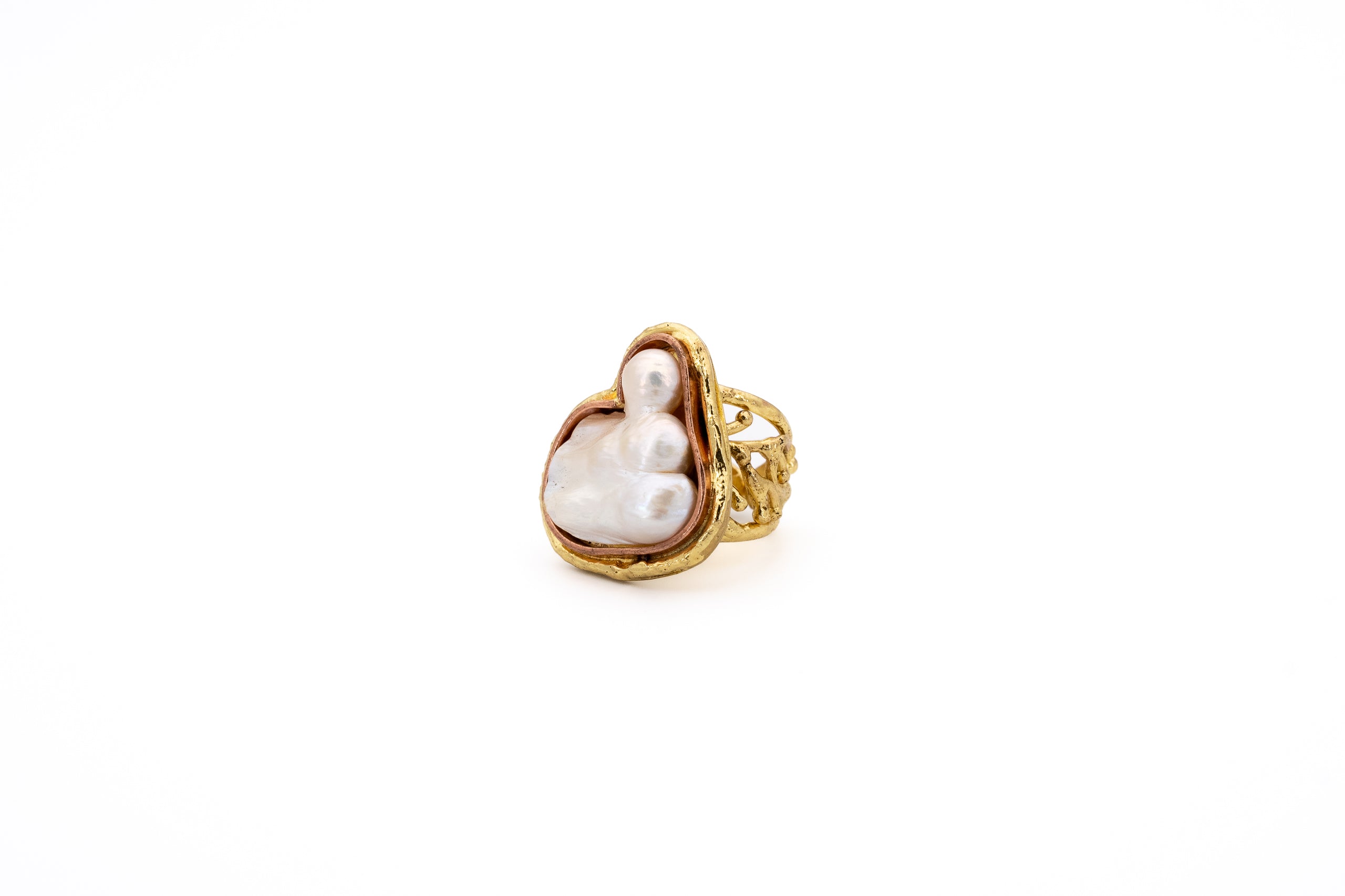 Anello ottone fascia con Perla barocca
