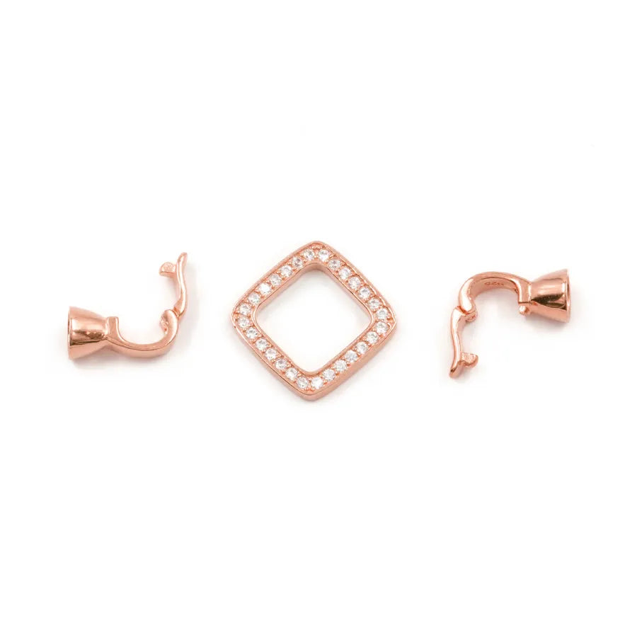 Argento 925 chiusura con zirconi quadrata 16mm coppa 6mm – Rosato