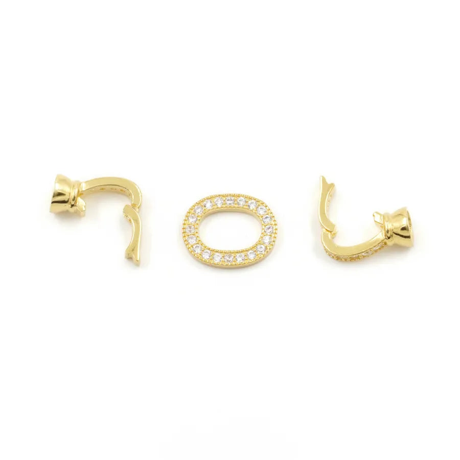 Argento 925 chiusura con zirconi ovale 15x12mm coppa 7mm – Dorato